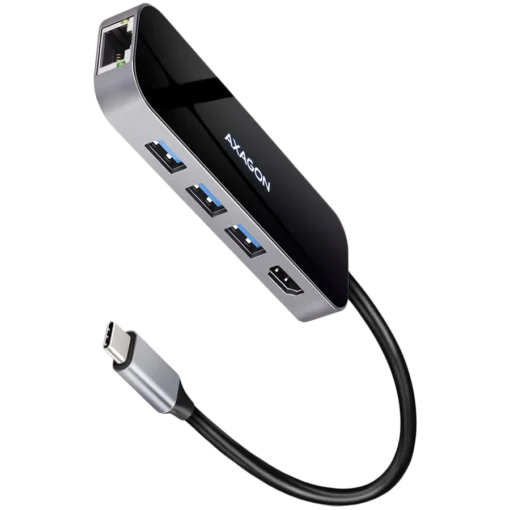 USB хъб Axagon Multiport USB 3.2 Gen 1 hub. HDMI Gigabit LAN and Power Delivery. 20 cm USB-C