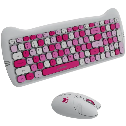 Клавиатура CANYON set HSET-W6 Keyboard+Mouse Kitty Edition AAA+АА Wireless