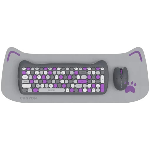 Клавиатура CANYON set HSET-W6 Keyboard+Mouse Kitty Edition AAA+АА Wireless Violet