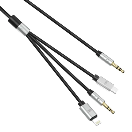 кабел за мобилен телефон Аудио кабел Earldom ET-AUX09 3.5mm към Lightning Type-C 3.5mm 3в1 1.2м Черен -