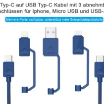 Кабел за зареждане Type-C- Micro USB/ Lightning/ USB-A син цвят   PDC-3