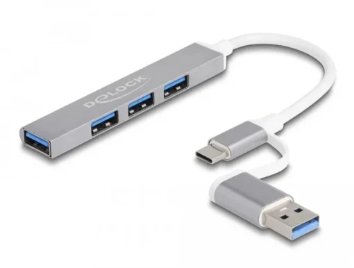USB хъб Delock USB-C / USB-A - 3 x USB-A 2.0 + 1 x USB-A 5 Gbps