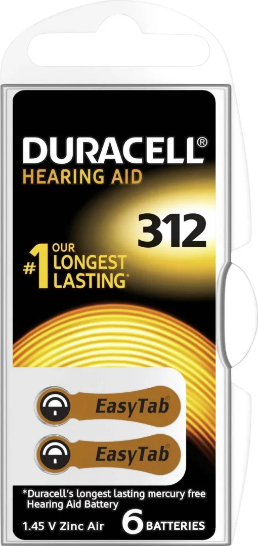 Батерия цинково въздушна DURACELL ZA312 6 бр. бутонни за слухов апарат в