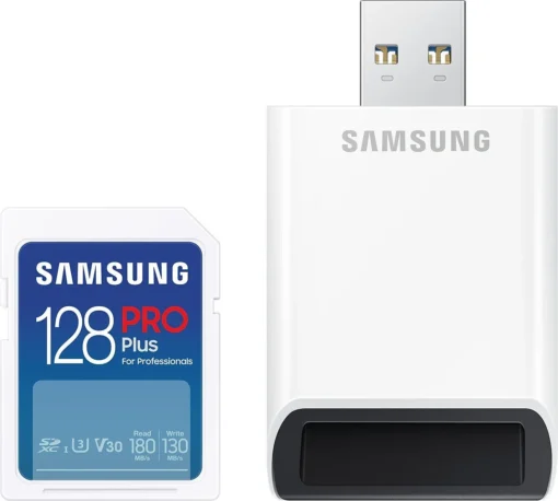 Карта памет Samsung PRO Plus SD Card 128GB USB Четец Бяла