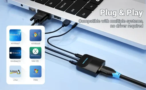 Vention адаптер Adapter VGA to HDMI with sound – Active converter with AUX-in and Micro USB power –