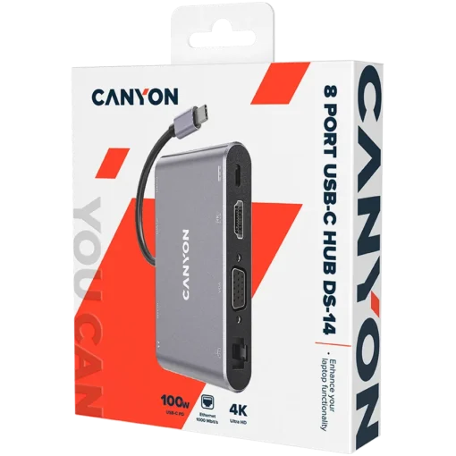 USB хъб CANYON hub DS-14 8in1 4k USB-C Dark Grey