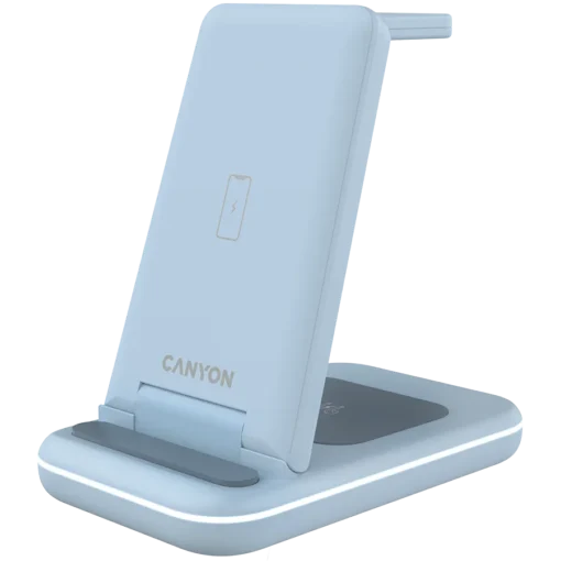 Зарядно за мобилен телефон CANYON wireless charger WS-304 15W 3in1 Blue - Image 2