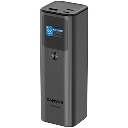 Външна батерия CANYON power bank PB-2010 TFT 27000 mAh 97.2Wh PD140W QC 3.0 Dark