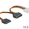 Кабел DeLock SATA 15 pin мъжко към Molex 4 pin женско + SATA 15 pin женско