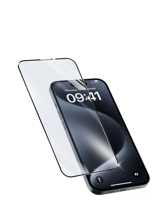 Черен Закален протектор Capsule за iPhone 15/15 Pro