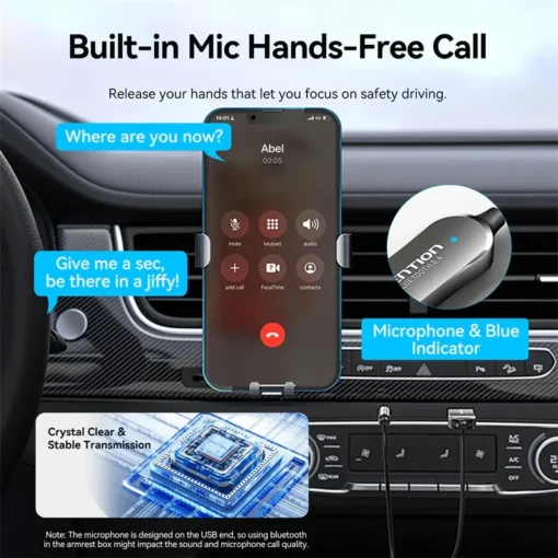 Vention блутут за кола за разговори и музика Car Bluetooth 5.4 audio receiver USB