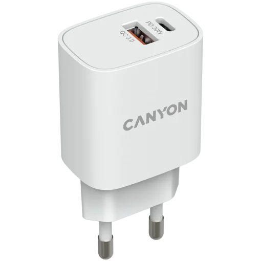 Зарядно за мобилен телефон CANYON charger H-20-04 PD 20W QC 3.0 18W USB-A USB-C