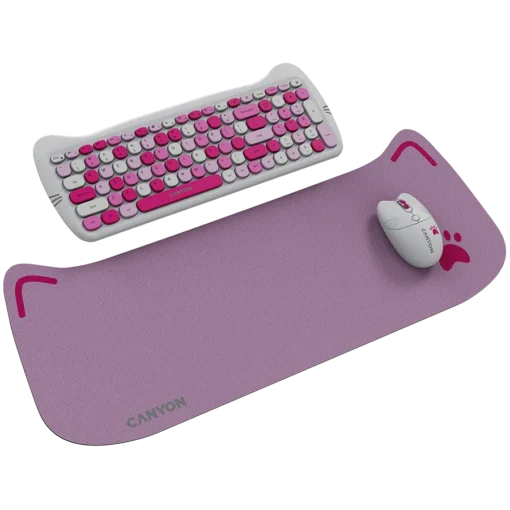 Клавиатура CANYON HSET-W6 EN Keyboard+Mouse Kitty Edition AAA+АА Wireless Pink - Image 2