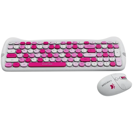 Клавиатура CANYON HSET-W6 EN Keyboard+Mouse Kitty Edition AAA+АА Wireless