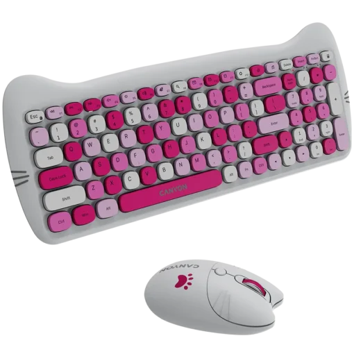 Клавиатура CANYON HSET-W6 EN Keyboard+Mouse Kitty Edition AAA+АА Wireless Pink - Image 4