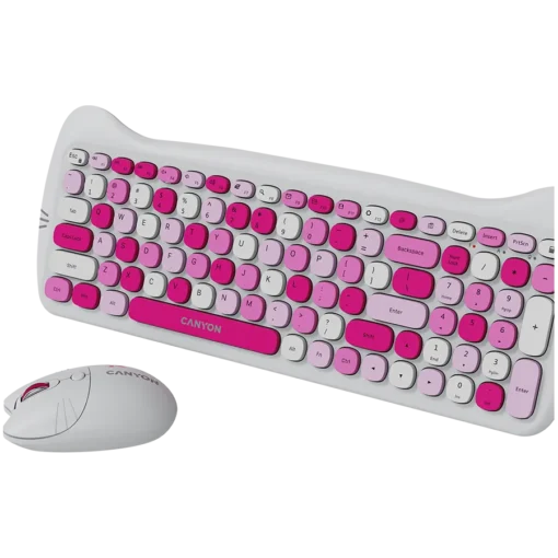 Клавиатура CANYON HSET-W6 EN Keyboard+Mouse Kitty Edition AAA+АА Wireless