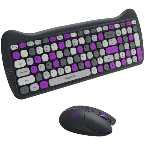 Клавиатура CANYON HSET-W6 EN Keyboard+Mouse Kitty Edition AAA+АА Wireless