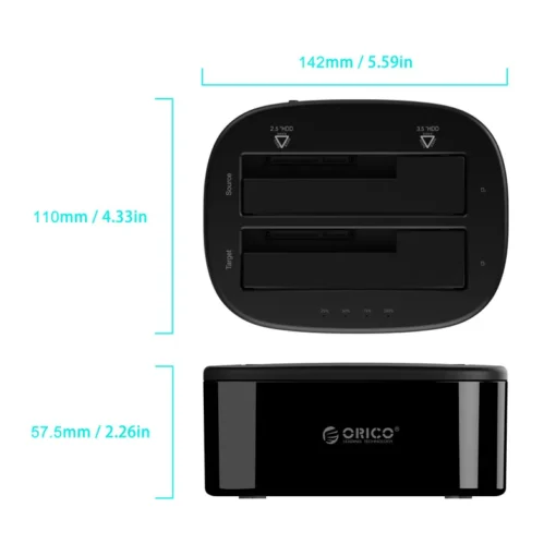 Orico докинг станция Storage – HDD/SSD Dock – 2 BAY Clone 2.5/3.5 USB3.0 –