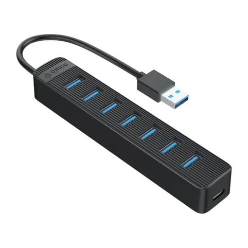 Orico хъб USB3.0 HUB 7 port - Type C input 0.15m cable aux Type-C power input - TWU3-7A-BK