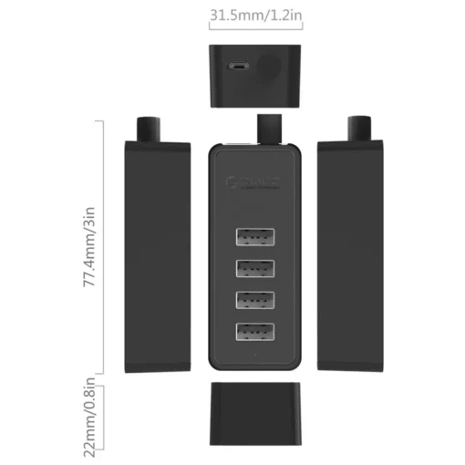 Orico хъб USB2.0 HUB 4 port – USB/Micro USB input