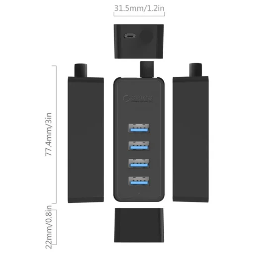 Orico хъб USB3.0 HUB 4 port – USB/Micro USB input