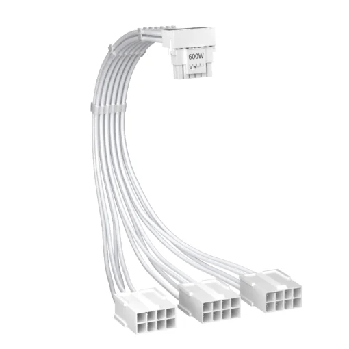 1stPlayer удължителен кабел Custom Sleeved Modding Cable White – 3 x PCIe 8-pin to 12VHPWR –