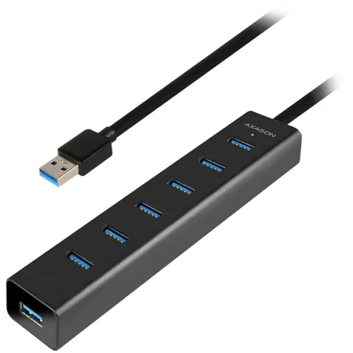 USB хъб AXAGON HUE-SA7BP 7x USB3.0 ALU Charging Hub Incl. AC Adapter Black