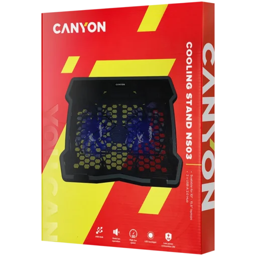 Охладителна подложка за лаптоп CANYON cooler NS03 3Fan 2USB LED