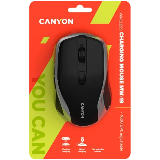 Безжична мишка CANYON mouse MW-19 EU Wireless Charge Black Silver