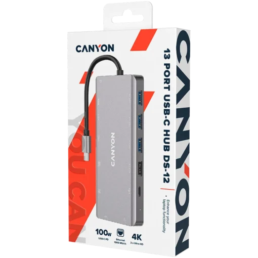 USB хъб CANYON hub DS-12 13in1 4k USB-C Dark Grey