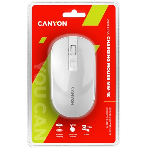 Безжична мишка CANYON mouse MW-18 EU Wireless Charge Pearl White