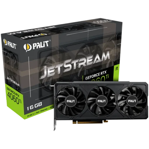 Видео карта Palit RTX 4060Ti JetStream 16GB GDDR6 128 bits 1x HDMI 2.1a 3x DP 1.4a 3-fan 1x 8-pin Power connector recomm