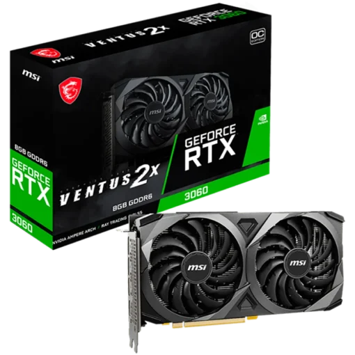 Видео карта MSI Video Card Nvidia GeForce RTX 3060 VENTUS 2X 8G OC 8GB GDDR6 128-bit 15 Gbps Effective Memory Clock 1807