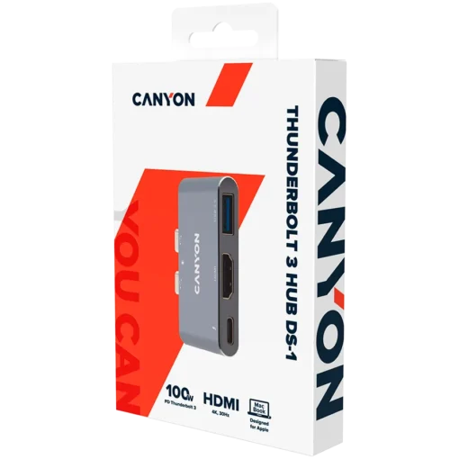 USB хъб CANYON hub DS-1 3in1 Thunderbolt 3 Space Grey