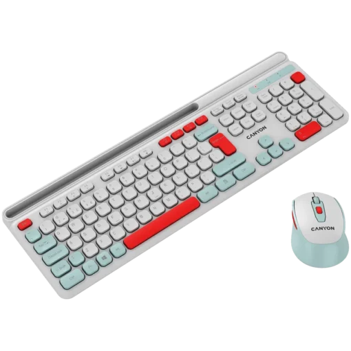 Клавиатура CANYON HSET-W5 EN Keyboard+Mouse AAA+AA Wireless White