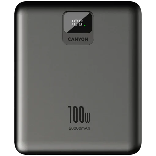 Външна батерия CANYON power bank PB-2008 LED FLAT 20000 mAh PD100W QC3.0 Dark