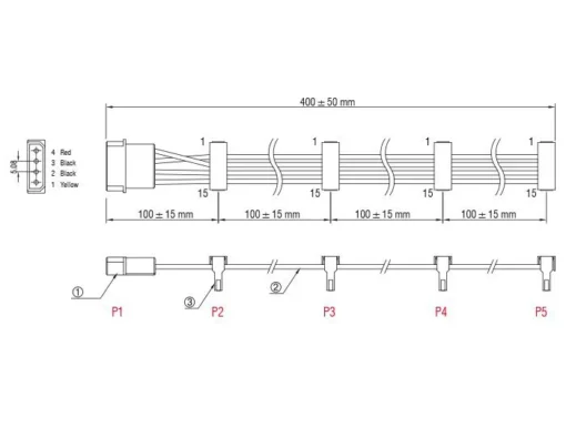 Кабел Power Molex 4 Pin > 4 x SATA 15 Pin