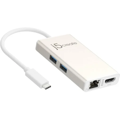 Мултипортов USB-C адаптер j5Create JCA374 HDMI Ethernet USB 3.0 хъб PD 2.0