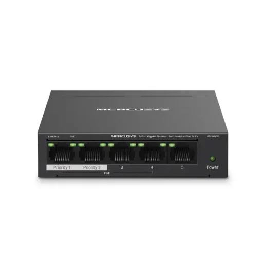 5-портов настолен комутатор Mercusys MS105GP със 4 PoE+