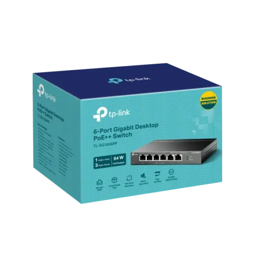 Комутатор TP-Link TL-SG1006PP 6-портов гигабитов настолен с 3-порта PoE+ и 1-порта