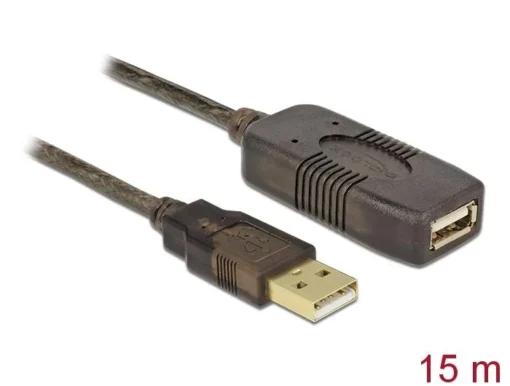 Удължителен кабел DeLock, USB-A женско - USB-A мъжко, USB 2.0, 15 м, Черен - Image 2