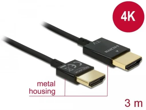 Кабел Delock, HDMI-A мъжко - HDMI-A мъжко, Ethernet, 18 Gbit/s, 4K, 3 м, Черен - Image 3