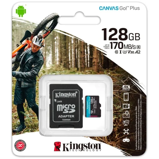 Карта памет Kingston 128GB microSDXC Canvas Go Plus 170R A2 U3 V30 Card + ADP