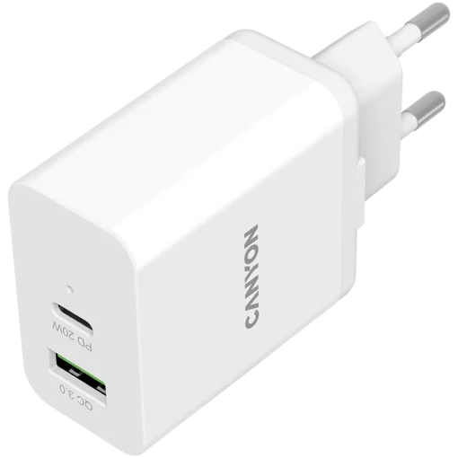 Зарядно за мобилен телефон CANYON charger H-20-03 PD 20W QC 3.0 18W USB-A USB-C