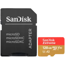 Карта памет SanDisk Extreme microSDXC 128GB + SD Adapter + 1 year RescuePRO Deluxe up to 190MB/s & 90MB/s Read/Write spe