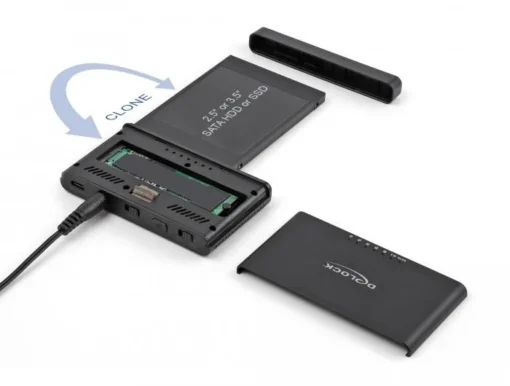 Конвертор Delock, USB-C - 1 x M.2 NVMe SSD + 1 x SATA SSD / HDD, Функция клониране - Image 4