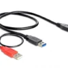 Кабел Delock Y-cable USB-A мъжко - USB 3.0 Micro-B мъжко (USB 3.0) USB-A(power) 5 GBit/s