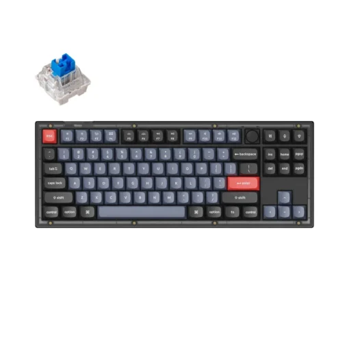 Геймърска Механична клавиатура Keychron V3 TKL Knob QMK Frosted Black Translucent Keychron K Pro Blue Switch