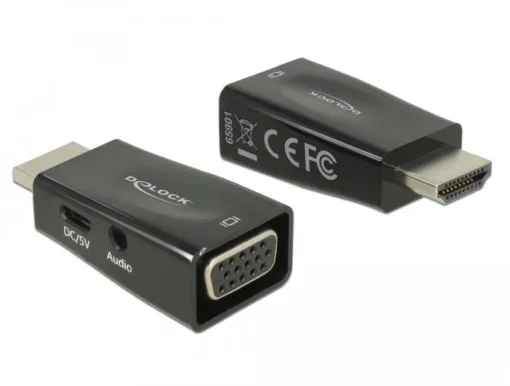 Адаптер Delock HDMI мъжко - VGA + microUSB + Audio женско Черен