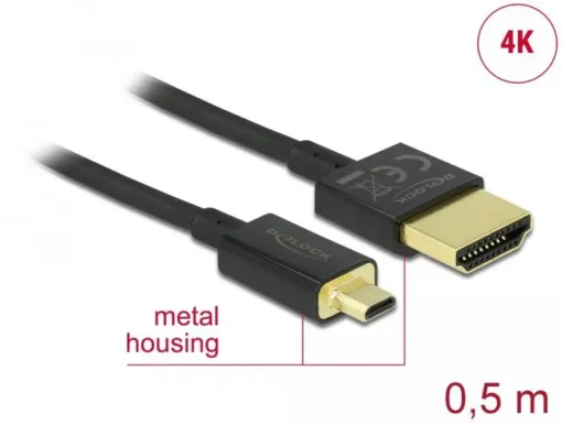 Кабел Delock HDMI-A мъжко – Micro HDMI-D мъжко